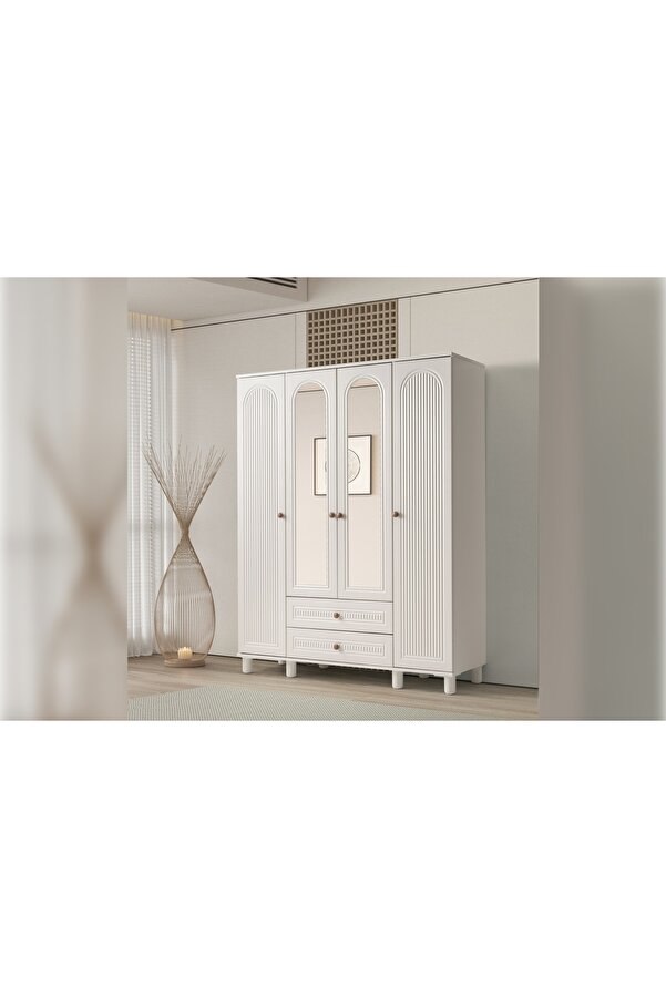 Vivense Ada Gardırop, Beyaz, 4 Kapaklı