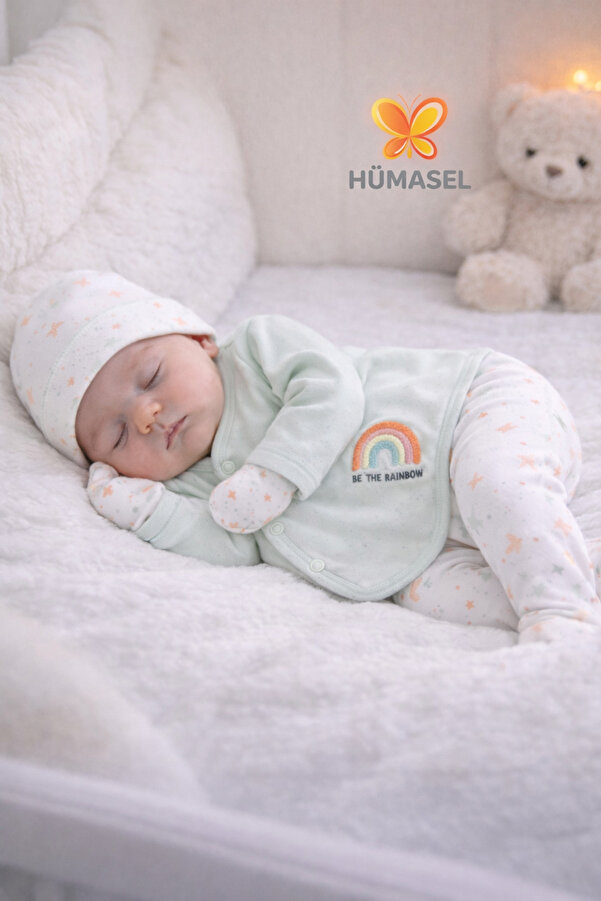 Hümasel Yenidoğan 5li Askı Hastane Çıkışı Kız Bebek Mint Yenidoğan %100 PAMUK