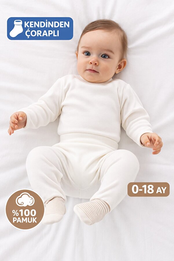 Kindo Baby Bebek Patikli Pantolon , Kendinden Çoraplı Pantolon , Annelerin Favorisi %100 Pamuk Pijama