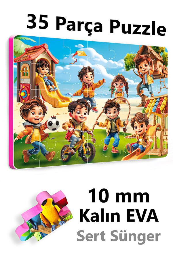 EVAKANCA 35 Parçalı Kalın Çocuk Puzzle Yapboz Oyun Oynayan Çocuklar