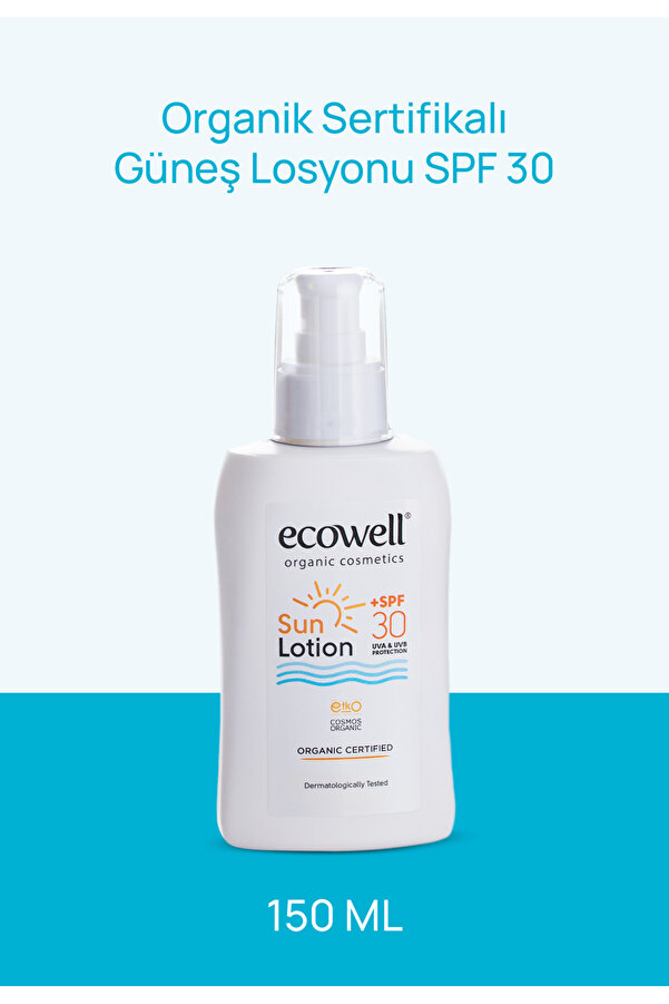Ecowell Organik Güneş Losyonu, 30 Spf, Vegan Sertifikalı, Mineral Filtre Yüz Ve Vücut, Uva Uvb Koruma 150 ml
