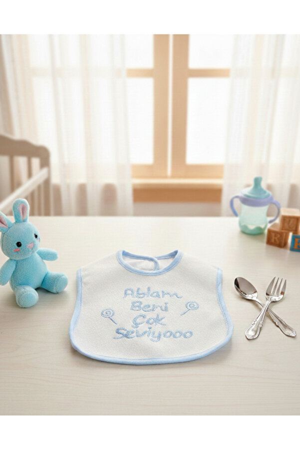 Babix Ablam Beni Çok Seviyoo Yazılı Mama Önlüğü Mavi