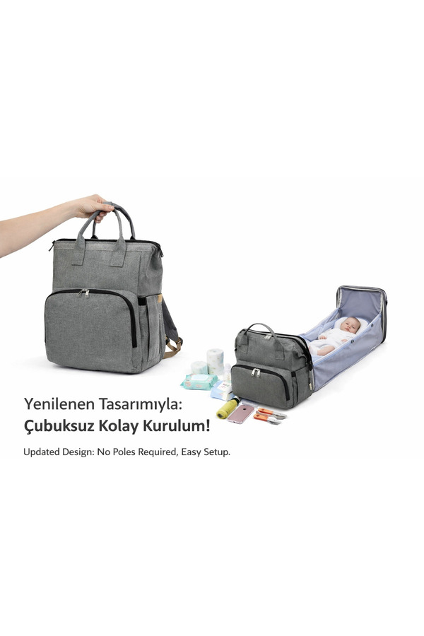 Moda West Açılabilir Yataklı Puset Askılı Termal Biberonluk Bölmeli Su Geçirmez Bebek Bakım Çantası Baby Bag