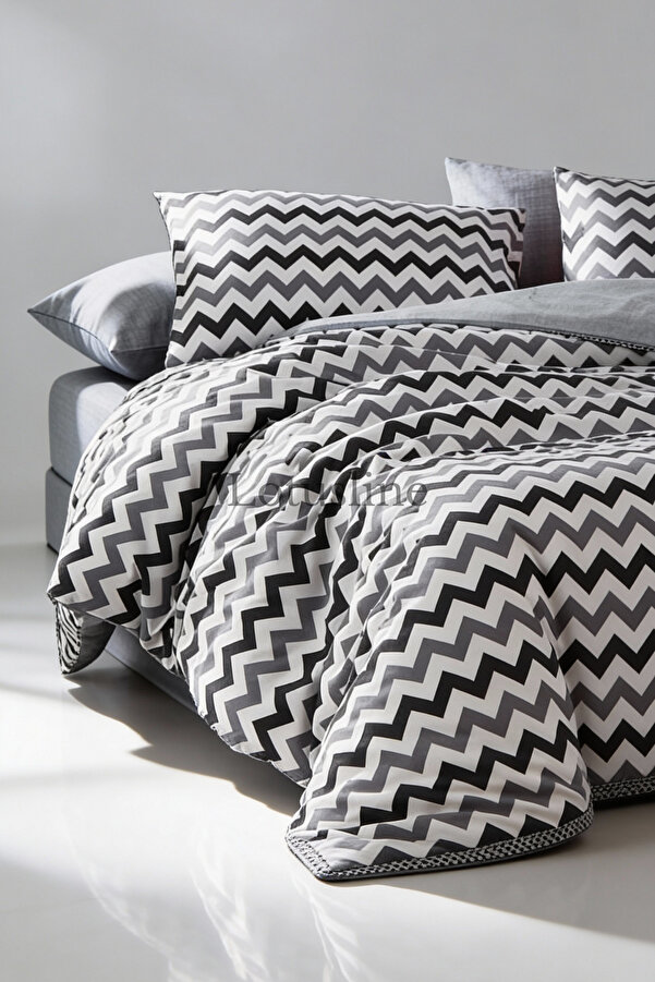 Lotusline Zigzag Desen Lüks Pamuklu Tek Kişilik Nevresim Seti