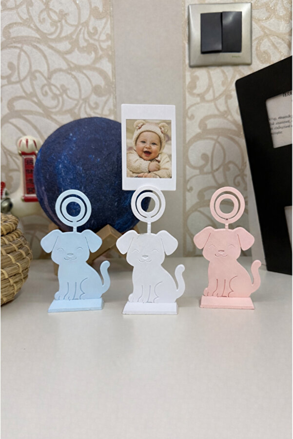 hobier 3 Adet Köpek Figürlü Beyaz, Mavi, Pembe Fotoğraf Tutucu Seti Bebek & Hatıra Fotoğraf Standı
