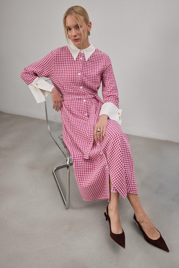 Touche Prive HOUNDSTOOTH PATTERNED TWEED DRESS