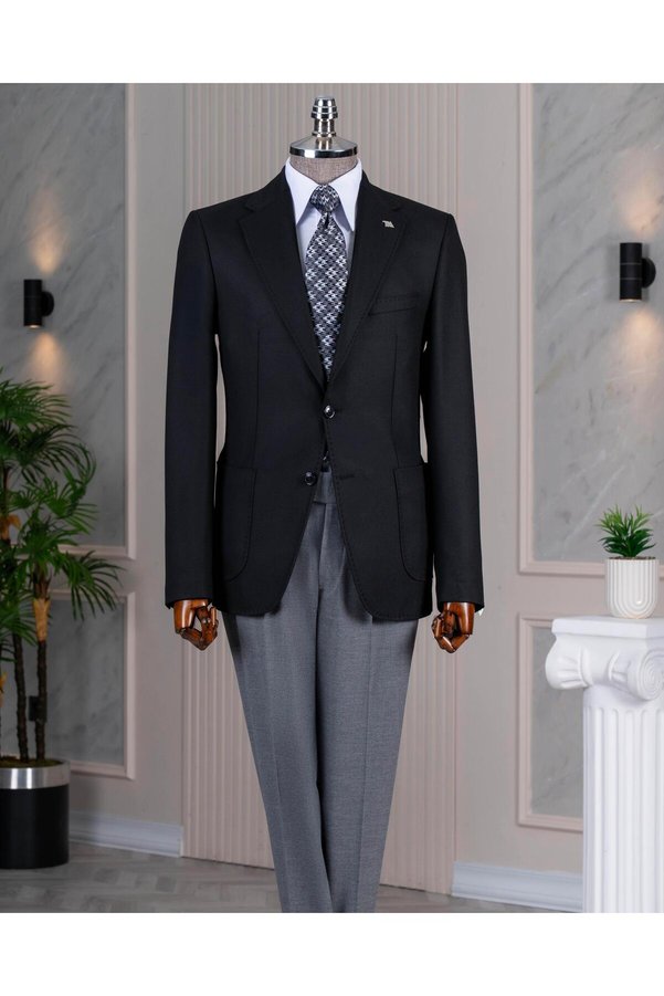 TerziAdemAltun Italian Style S Slim Fit Men's Jacket Pants Combination Suit Black T14670
