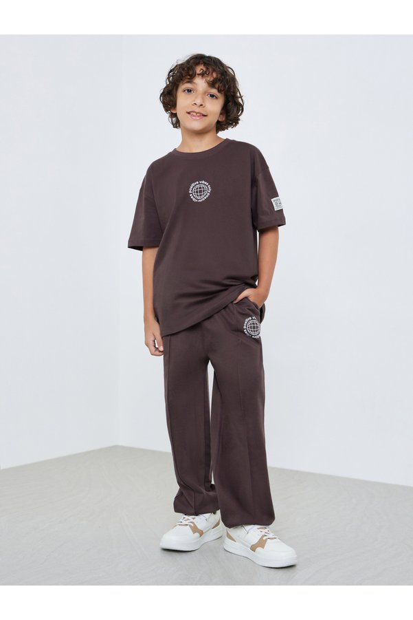 Styli Boys Brown Cotton T-Shirt and Jogger Set