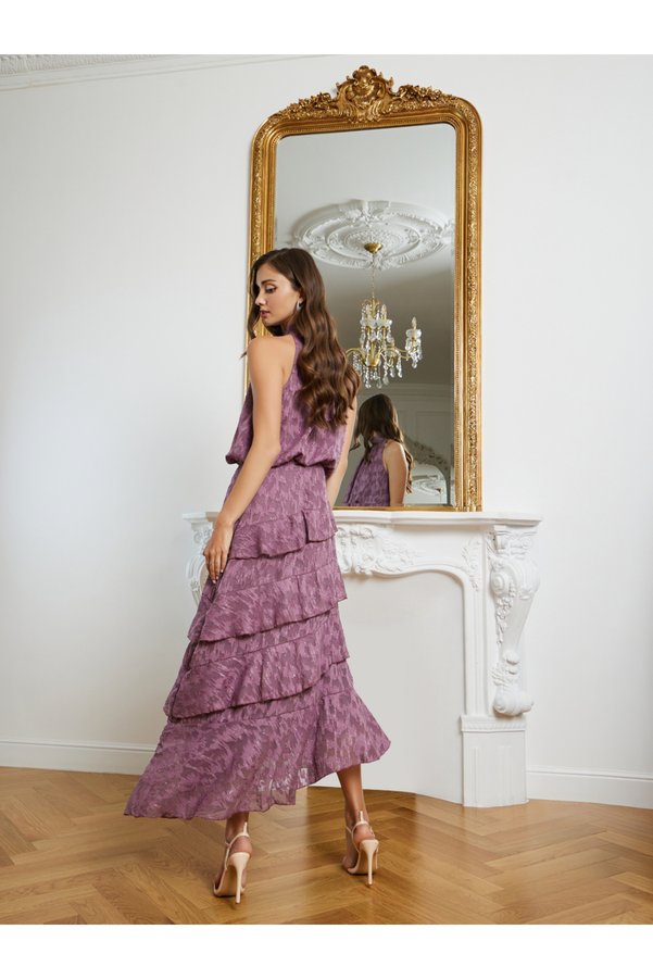Styli Women Ruffle Layered Jacquard Maxi Dress