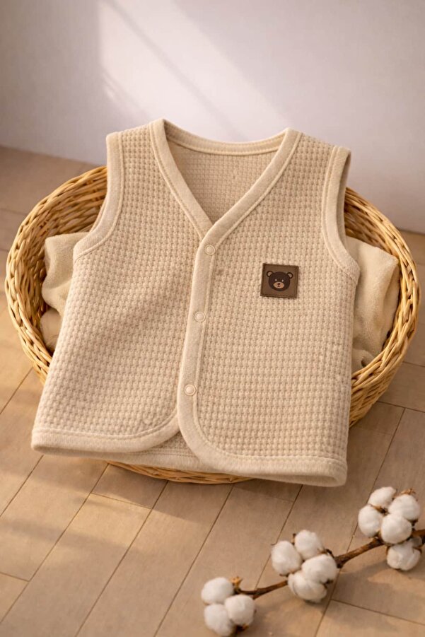 The Nest Kids Bare Calm Waffle Dokulu Organik Pamuk Bebek Yelek Doğal Konfor