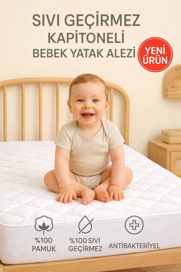 SUVAY %100 Pamuk Sıvı Geçirmez Kapitone Bebek Alezi - Park Beşik, Kreş ve Anaokulu Yatak Koruyucu