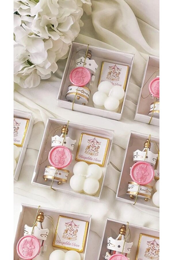 PERİ 10 ADET Doğum Hediyesi Hoşgeldin Bebek Atlı Karınca , Mum , Çikolatalı Set Hediyelik