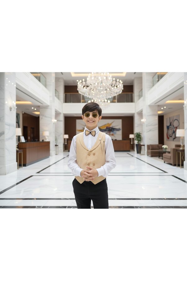 WENA KİDS Children's Vest Suit Shirt set MUSTARD