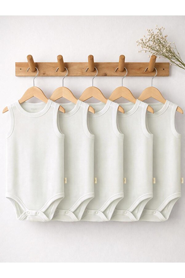 Civil Baby Organik 5 li Sıfır Kol 1-3 yaş Çıtçıtlı Badi - Ekru