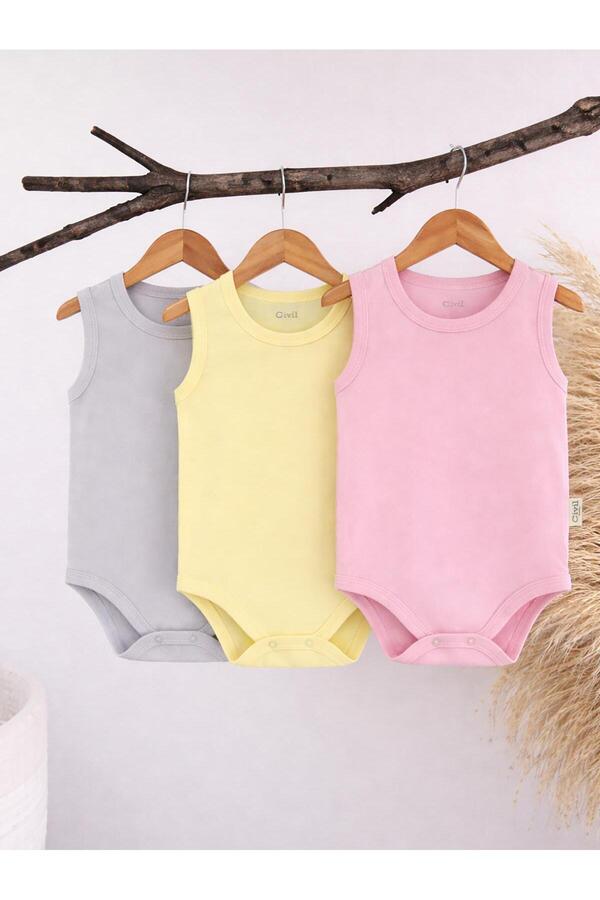 Civil Baby 3'lü Karışık Renk 3-36 Ay Çıtçıtlı Badi - Pembe