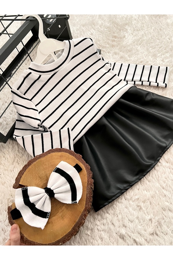 BAHNUR SiYAH DERi ETEK BLUZ VE BANDANA SETİ TAKIMI ALT ÜST TAKIM