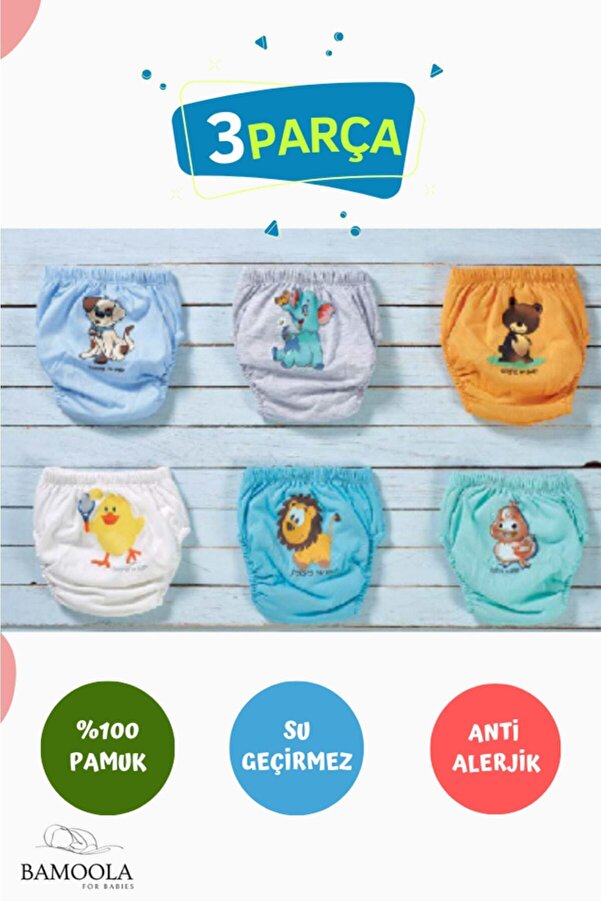 Bamoola 3 Adet Lüx Erkek (1 -2 YAŞ) Çocuk Alıştırma Külodu Sızdırmaz (RENK VE DESENLERDE FARKLILIK OLABİLİR)