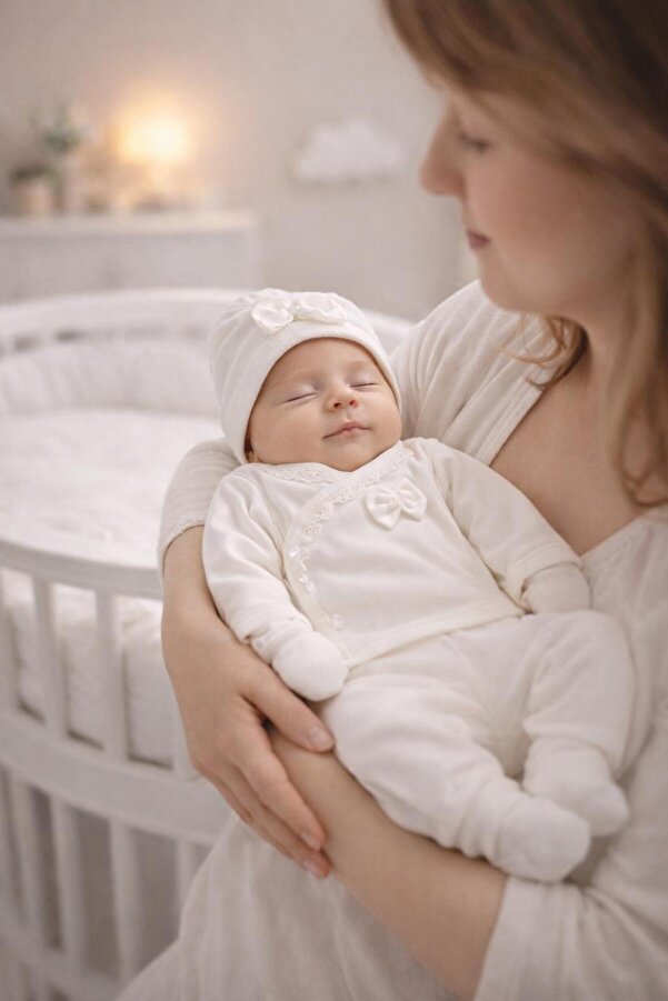 BYS BABY FASHION Mevsimlik %100 Pamuklu 5'li Fiyonklu Fistolu Yenidoğan Kız Bebek Hastane Çıkış Zıbın Seti Kutulu