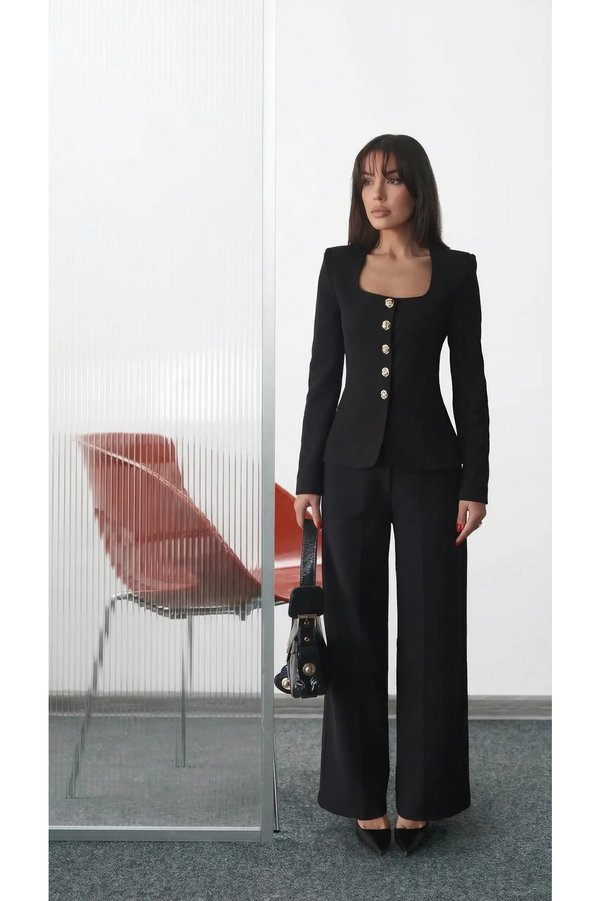 Swass Jane Button Tailored Suit Black