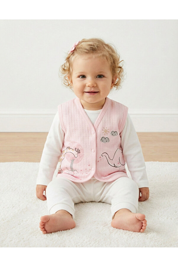 Elbebek Baby Pamuklu Baskılı Bebek Yelek