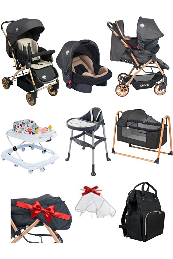 4 Baby 8 Parça Çeyiz Seti Bebek Arabası Puset Beşik Mama Sandalyesi Yürüteç Bebek Bakım Çantası Rüzgarlık