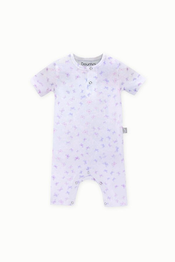 Boumini Bebek Pamuklu Kısa Kollu Şort Tulumu Kelebekler Lila
