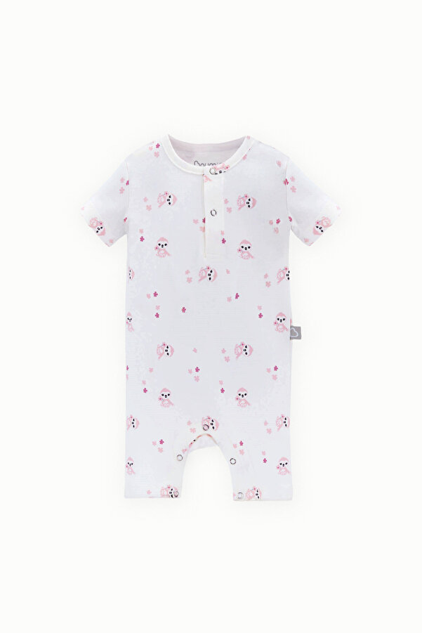 Boumini Pamuklu Kısa Kollu Şort Bebek Tulum Pembe Miskin