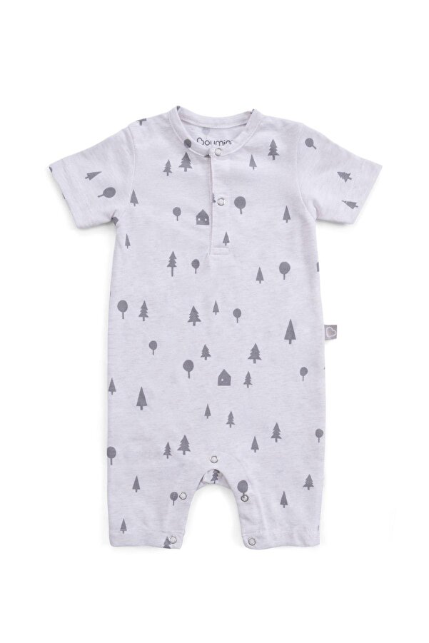 Boumini Pamuklu Bebek Kısa Kollu Şort Tulumu Çam Ormanı Bej