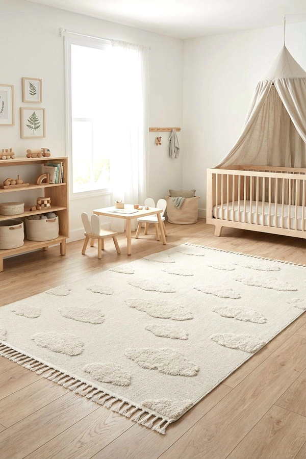 Eliz Home Bulut Desenli Krem Renk Dokuma Halı Bebek Odası Çocuk Odası Halısı 1