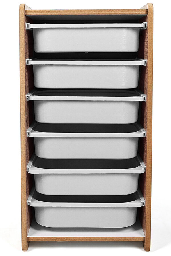 Genel Markalar Montessori Tarzı Ceviz MDF 6 Beyaz Çekmeceli Oyuncak ve Kitap Dolabı