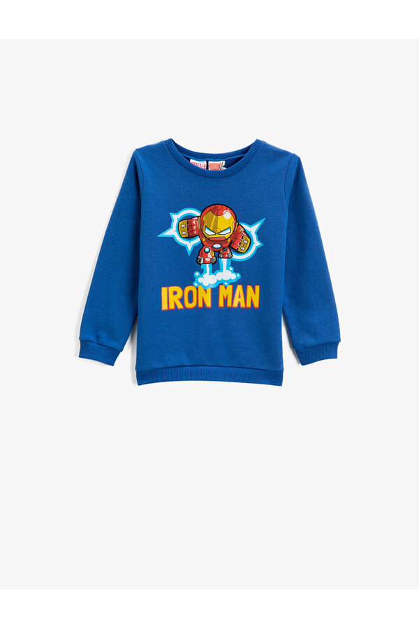 Koton Iron Man Baskılı Sweatshirt Bisiklet Yaka Lisanslı