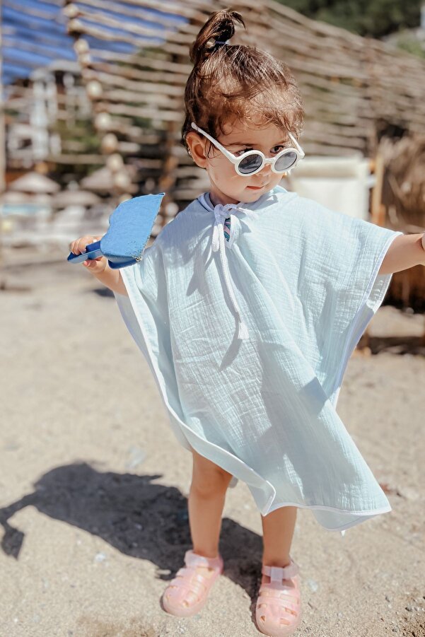 Bedeca %100 Organik Pamuk Müslin Panço - Kız Erkek Bebek Çocuk Panço, Plaj Pançosu, Bornoz