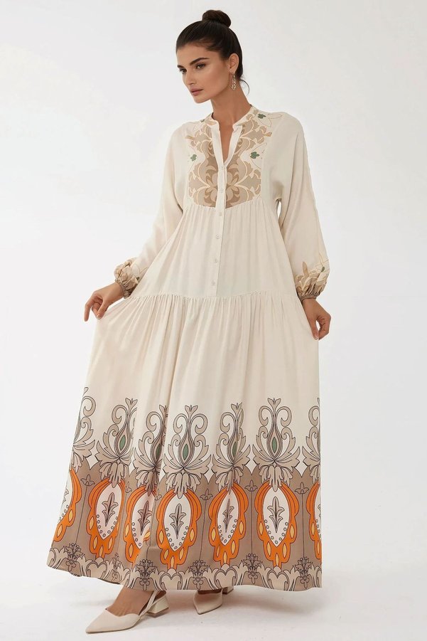 Hiccup Printed Long Sleeve Viscose Modest Dress