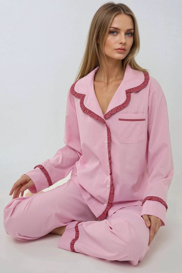 Hiccup Cotton Checkered Shirt Collar Pajama Set