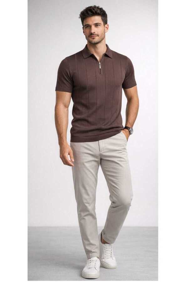 Castello Men's T-Shirt Polo Collar Zippered