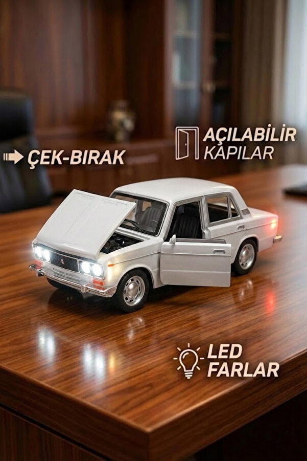 craftivio Lada Vaz 2107 Model Araba 1:24 Ölçek (18cm) Sesli Işıklı Çek Bırak Beyaz