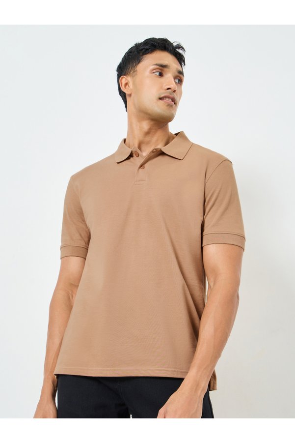 Styli Men Beige Cotton Relaxed Polo