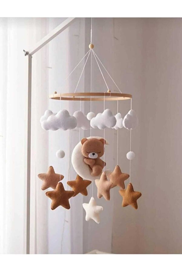 keçedekorr Kahverengi yıldızlı ayicik bebek dönencesi bebek beşik dönencesi