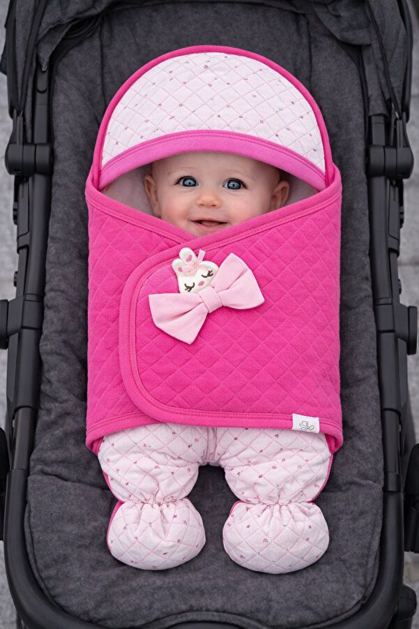 Tomuycuk Pembe Kız Bebek Battaniyesi & Dış Kundak - %100 Pamuk Yenidoğan Ayaklı Uyku Tulumu