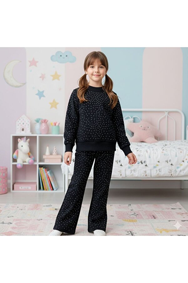 Meli Noor mevsimlik iki iptaş baslılı kız esofman takımı 4-12 yaş