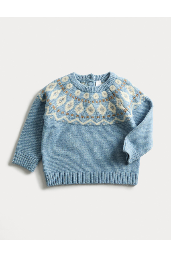 Marks & Spencer Fair Isle Desenli Örme Bebek Kazak (0-3 Yaş)