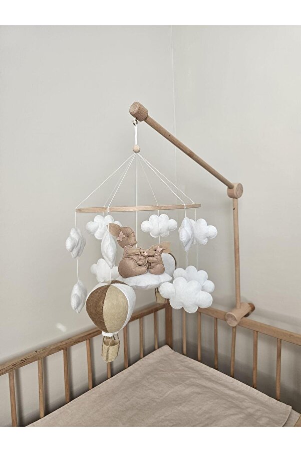 hobiimobiii Bebek beşik süsü keçe dönence (MÜZİKLİ) balonlu tavşan