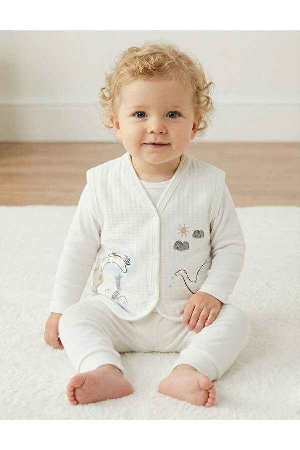 Elbebek Baby Pamuklu Baskılı Bebek Yelek