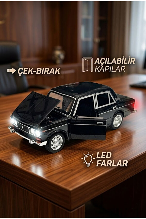 craftivio Lada Vaz 2107 Model Araba 1:24 Ölçek (18cm) Sesli Işıklı Çek Bırak Siyah