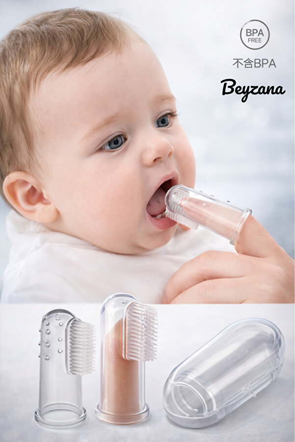 BEYZANA Bebek Parmak Şekilli Diş Fırçası Silikon Hijyenik Kutulu Yumuşak Bebek Diş Fırçası