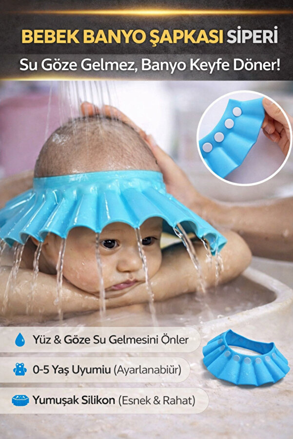 Hane Dostu Bebek Banyo Şapkası Siperlik – Su Göze Gelmez, Banyo Keyfe Döner!