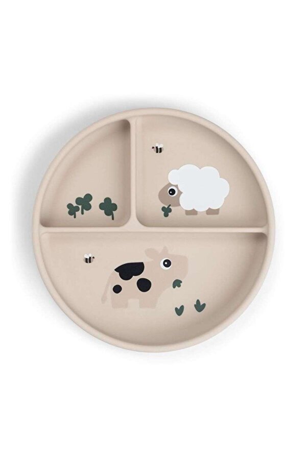 Done By Deer - Tiny Farm - Vakumlu Bölmeli Silikon Tabak - Bej