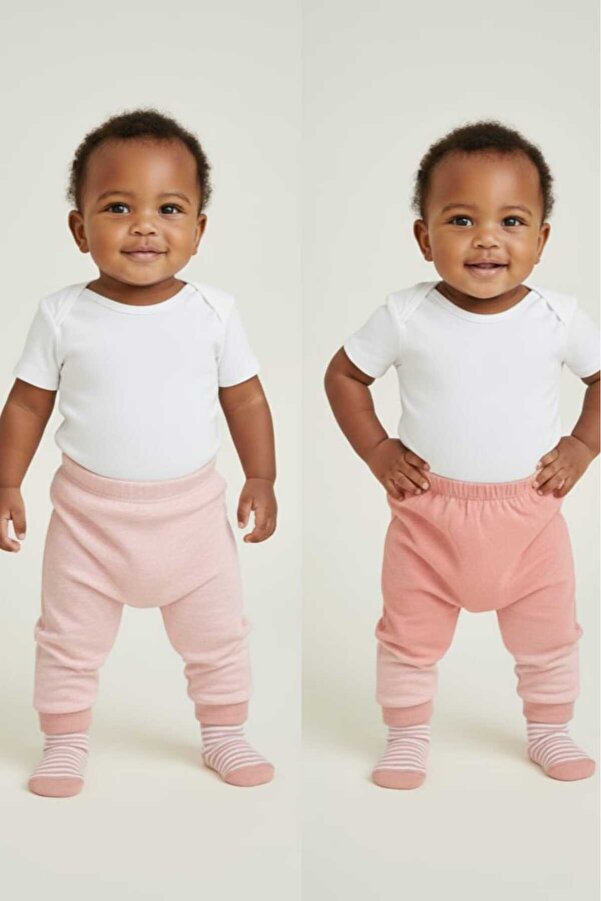 Fuar Baby 2'li Kız Bebek Patikli Pantolon Seti %100 Pamuk Yumuşak Belli Çoraplı Alt Pijama - Pembe