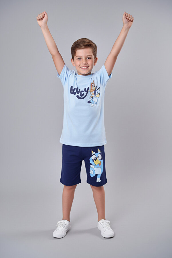 Andro Wear %100 Pamuk Çizgi Film Karakter Baskılı Yazlık Mavi Çocuk Pijama Takımı