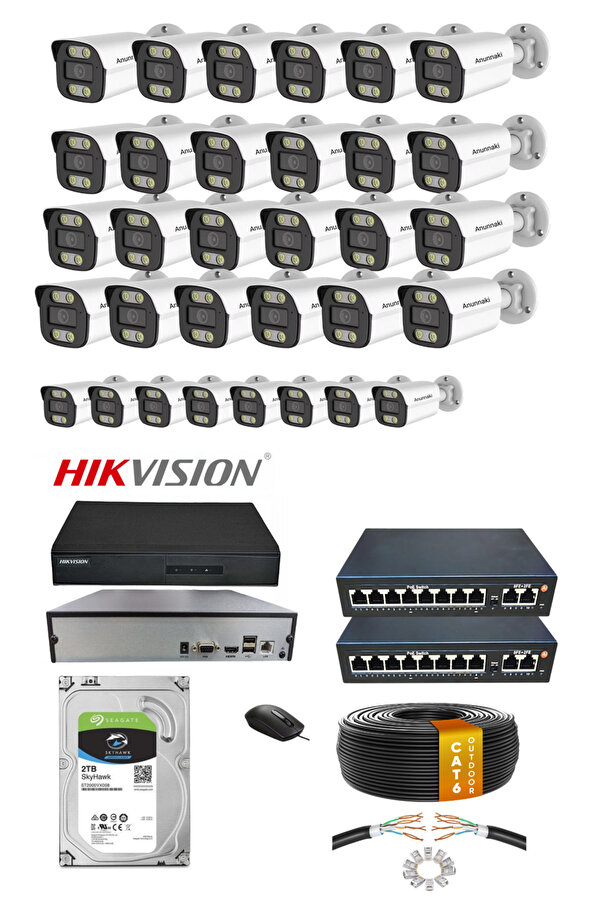 Hsc bilişim 32'Li 5Mp (4K) Ip Kamera Seti | Poe | Hikvision Nvr | İç/Dış Mekan | Gece Görüş | Ses Kayıt | İzleme